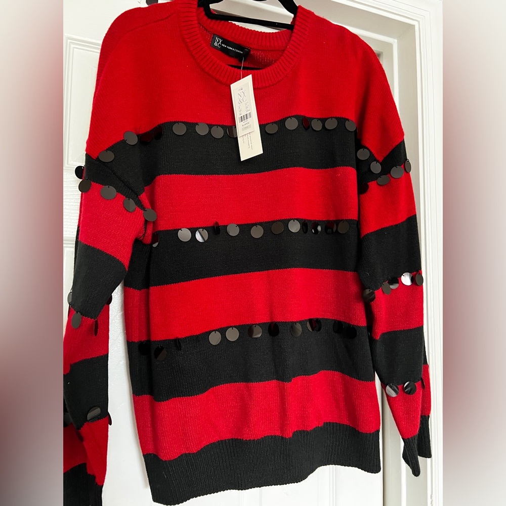 NWT New York & Company Striped Sweater with Sequin Details.